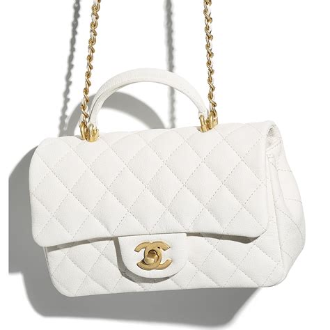 chanel mini flap bag with top handle white|mini rectangular Chanel bag.